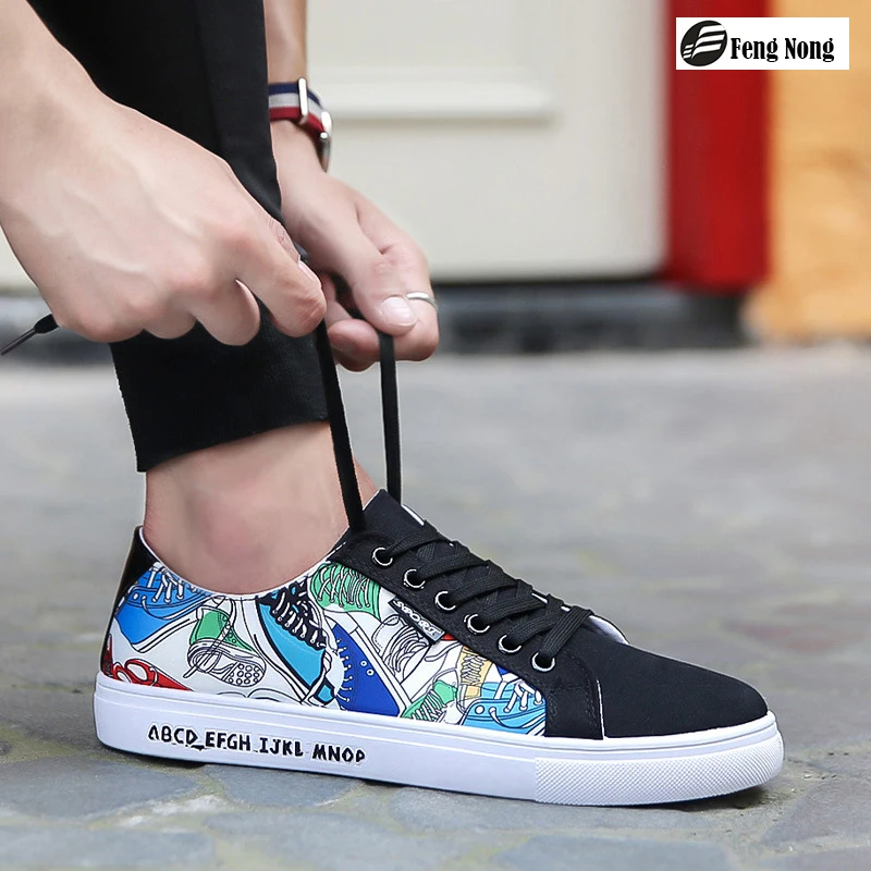 Fengnong Мужская цветок кроссовки повседневная обувь мужская на плоской подошве с