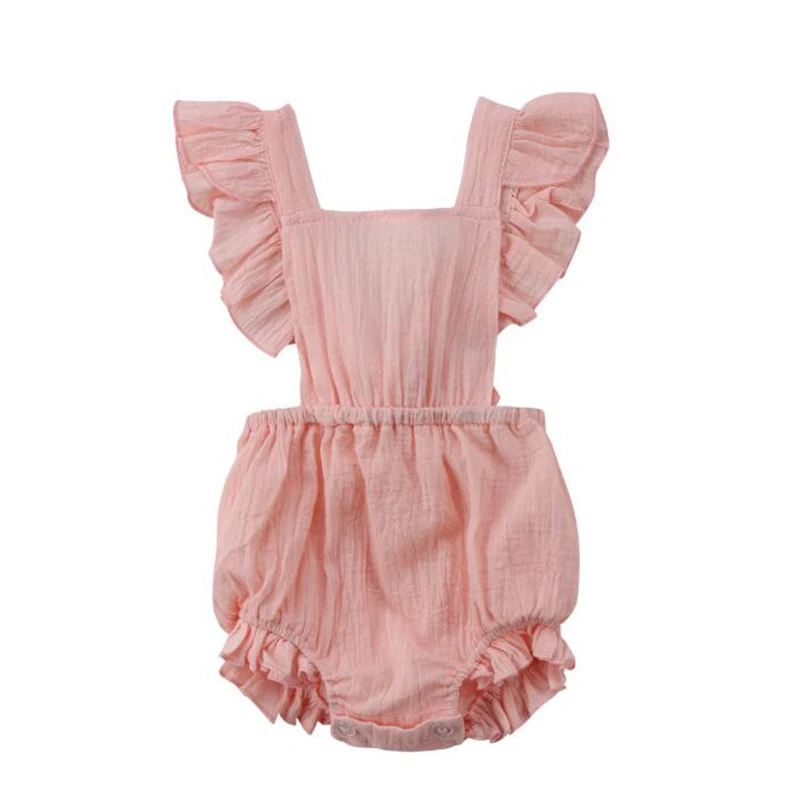 Pink Детская одежда в Корейском стиле; комбинезоны для девочек и мальчиков; льняная детская одежда; модная летняя одежда для новорожденных и малышей; одежда для маленьких мальчиков и девочек - Цвет: Pink