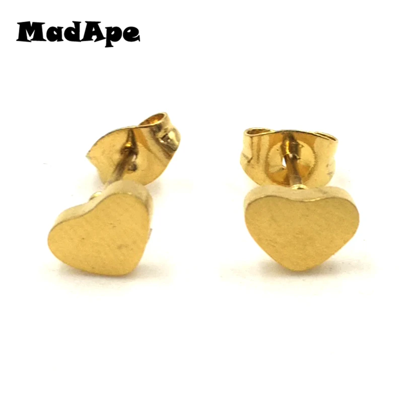 

MadApe 2019 Classic Fashion 1 Pair Men Gold Color Heart Stud Earrings For Women Stud Earrings