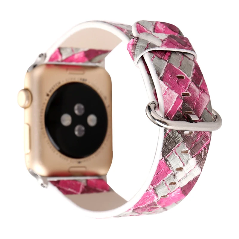 Многоцветный Алмаз решетки шаблон ремешок для Apple Watch 38 мм 42 мм кожа для iWatch ремешок 40 мм 44 мм серии 1 2 3 4 браслет