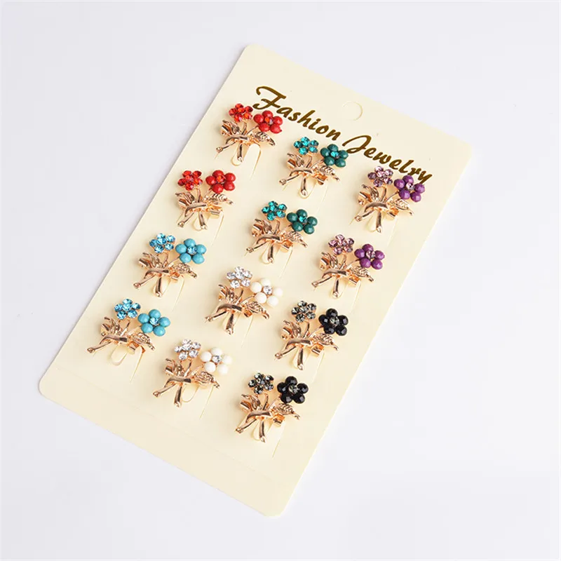 

12pcs/lot Crystal Brooch Pin Hat Scarf Alloy Bright Jewelry Vintage Charm Style Corsage Rhinestone Accessory