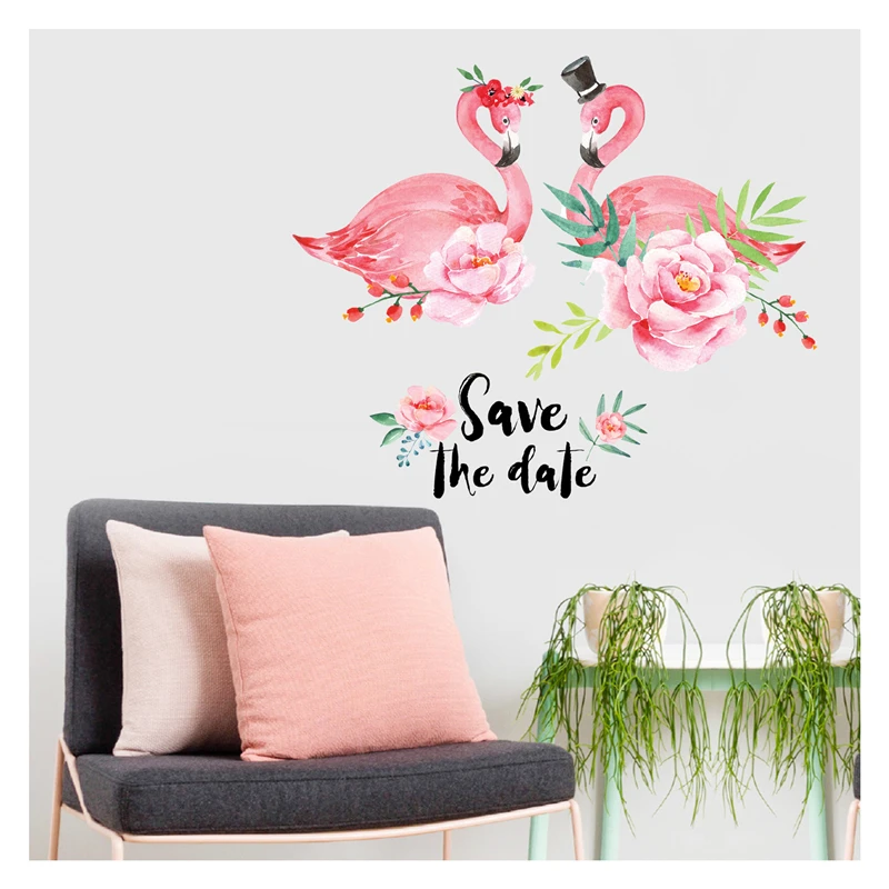 Розовые Настенные наклейки с изображением фламинго настенные декорации и