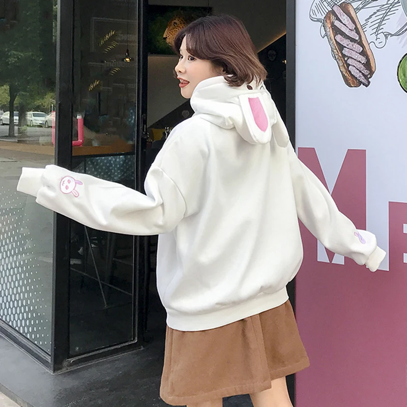 Kawaii толстовки женские с капюшоном корейский модный милый свитер осень розовый