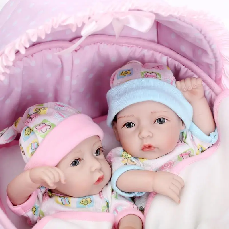 2pcs/set NPK full silicone reborn baby boy girl dolls28&quot mini Bebes menino bonecas can bathe with basket | Игрушки и хобби