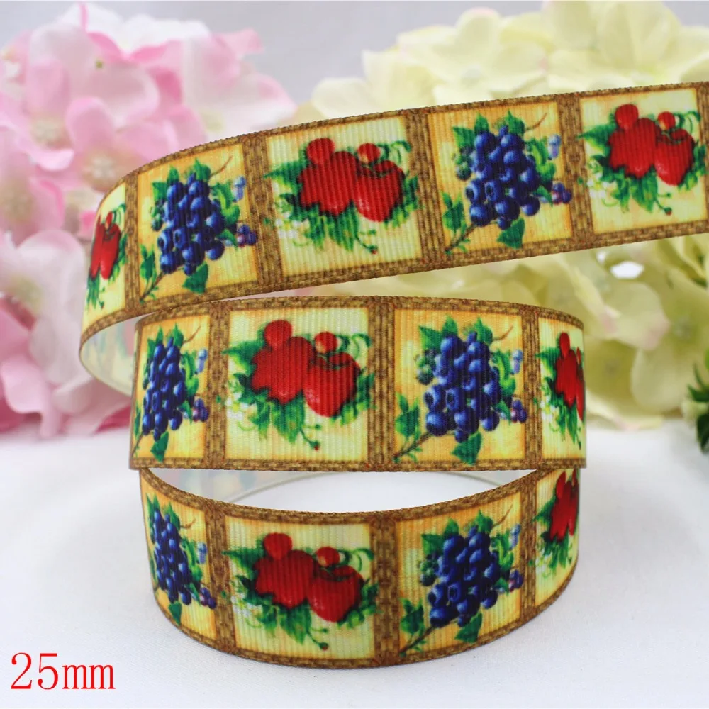 

16607-87,25mm 10yard/lot Fruit Ribbons Thermal transfer Printed grosgrain Wedding Accessories DIY handmade materials Gift