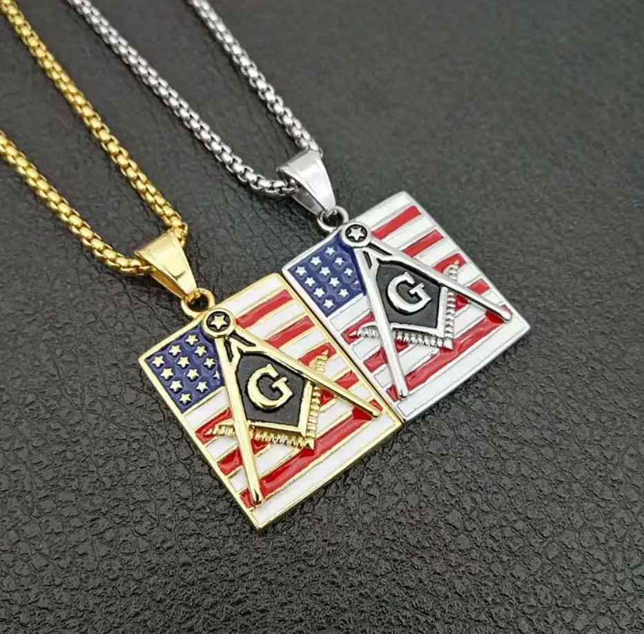 Нержавеющая сталь Для мужчин хип хоп американский флаг масоны кулон колье