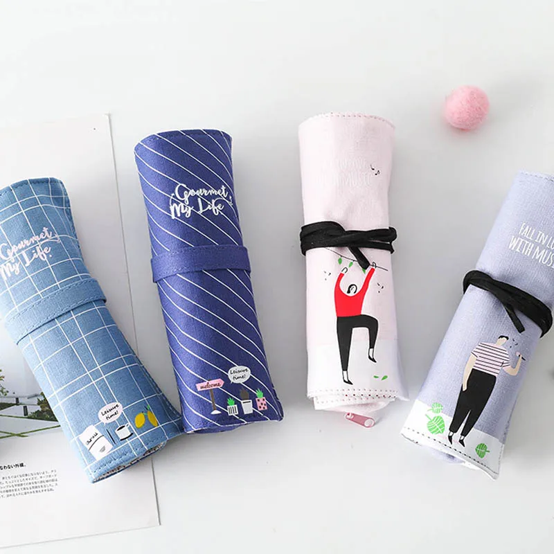 1 шт милый школьный пенал из хлопка и льна Pencilcase мультфильм Roll Pencial сумка для мальчиков и девочек канцелярские принадлежности для карандашей