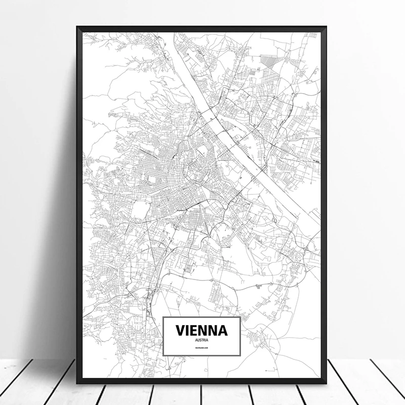 

Vienna Austria Black White Custom World City Map Poster Canvas Print Nordic Style Wall Art Home Decor
