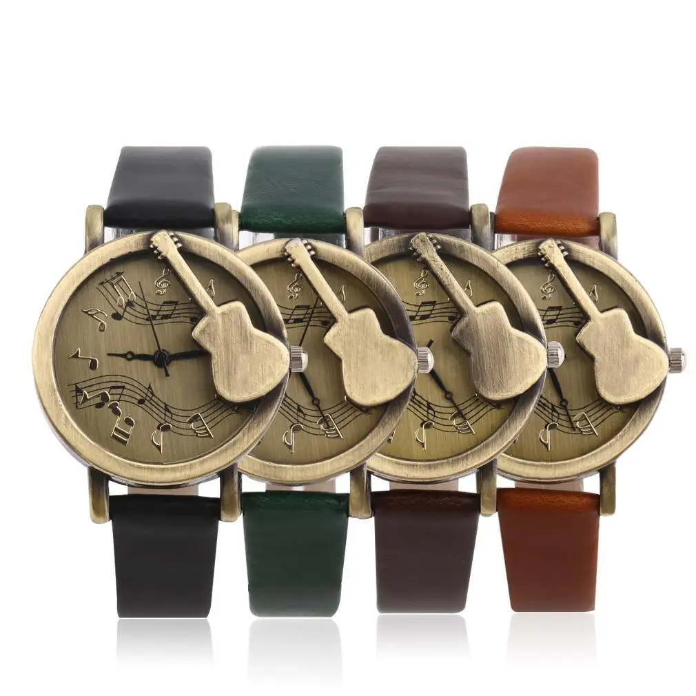 Vintage Unique Design Guitar Pattern Stave Dial Music Notation Analog Quartz Wrist Watch PU Leather Watchs Retro Gift | Наручные часы