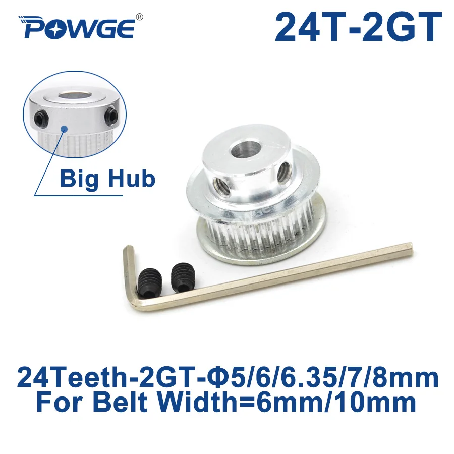 Polea de sincronización POWGE GT 24 dientes 2M 2GT diámetro 5/6/6.35/7/8mm para GT2 ancho de correa síncrona abierta 6/10mm retroceso pequeño 24 dientes 24 T