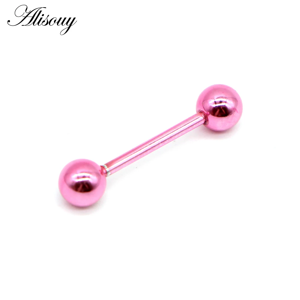 E Pink Alisouy 1 предмет 14G 9 Цвета язык пирсинг, Септум штанга фабричного производства для тоннелей в ушах на теле Вилки губная серьга, ювелирное изделие для тела, 1,6*16*6 мм - Окраска металла: E Pink