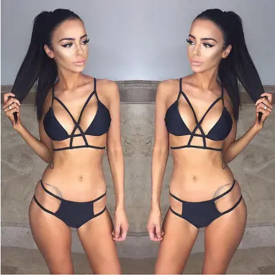 

Womens black Bandage Bikini Set swimsuits Push up Swimwear Swimsuit Bathing Beachwear Summer