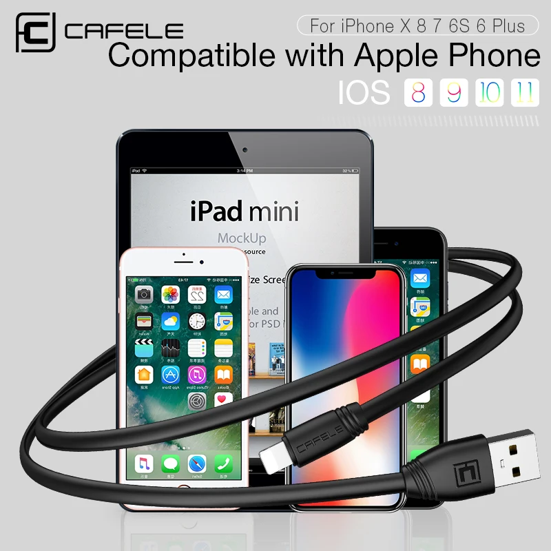 CAFELE плоский USB кабель для зарядки для iphone X 8 7 6S 6 Plus 5S кабель для синхронизации данных для IOS 11 10 9 прочный без скручивания