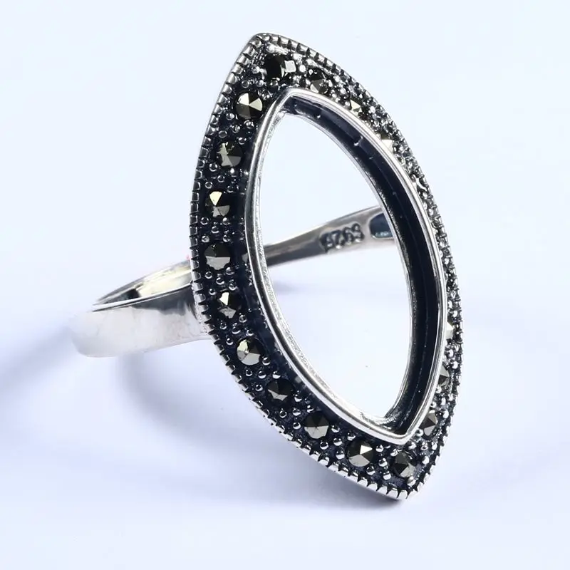 Sterling Silver 925 Engagement Semi Mount Ring Marquise Cabochon 10x20mm Amber Agate Turquoise Thai Wholesale Adjustable | Украшения и