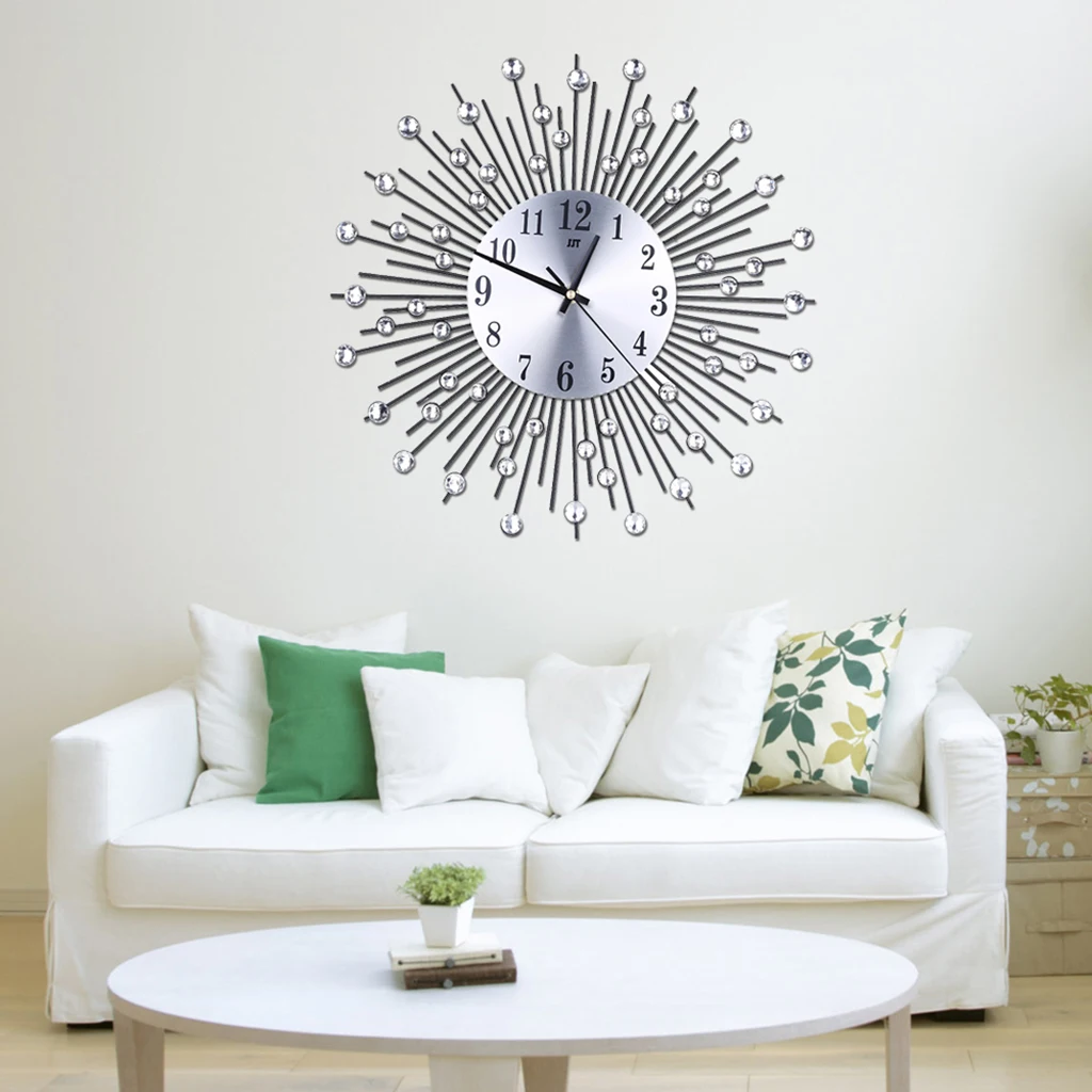 

MagiDeal Alloy Aluminium Dial Rhinestone Sunburst Diamante Wall Clock Time D