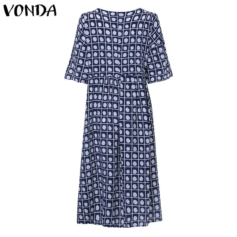 VONDA женское летнее платье Сарафан с принтом богемное Платье женское с коротким рукавом, в клеточку вечерние платья Повседневное платье для женщин размера плюс