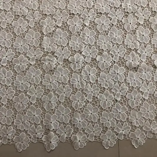 2 ярда нигерийские кружевные ткани для свадебного платья Off White Африканский шнур кружева ткани высококачественное гипюровое кружево сетка хлопок материал