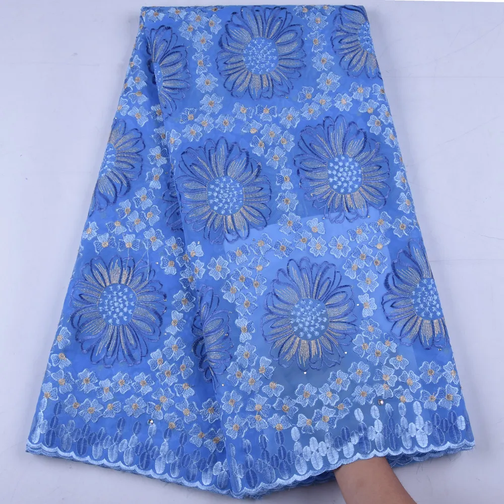 

latest sky blue swiss voile lace in switzerland african dry 100% cotton lace tissu dentelle french lace fabric high quality