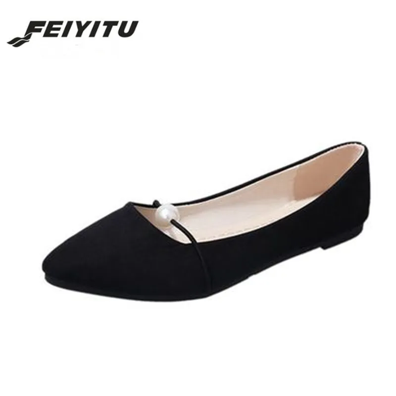 FeiYiTu 2018 женские модные балетки из флока с низким берцем лоферы жемчугом