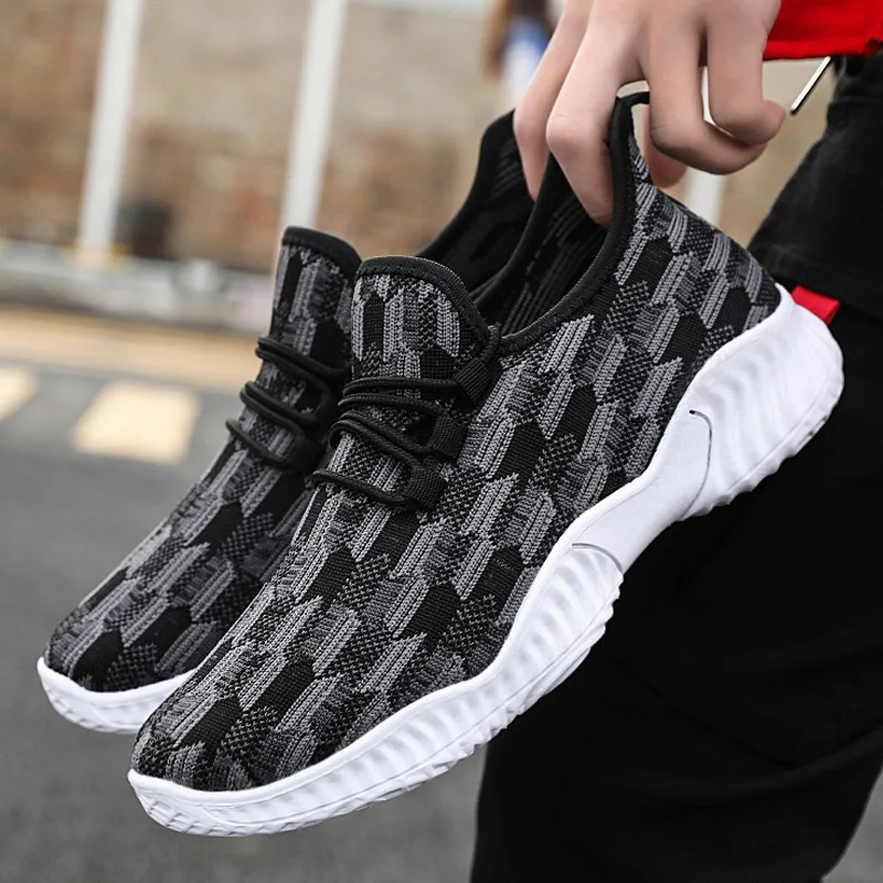 Новый дизайн визуальная Иллюзия выдалбливают Flyknit человека Гонки обувь мужские