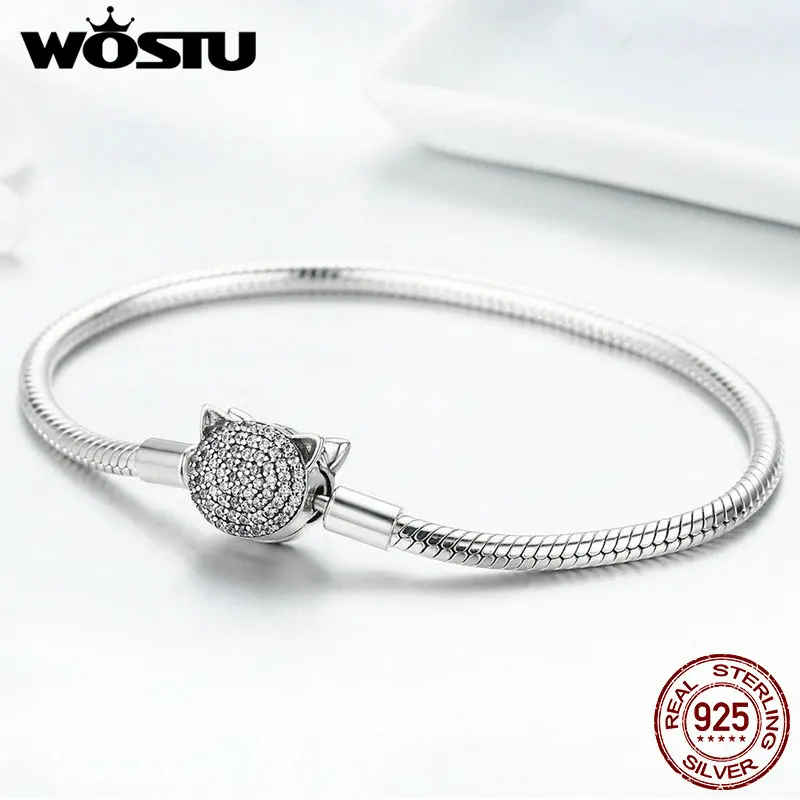 WOSTU новые модные 925 пробы серебряные розовые AAA кубический циркон браслеты с подвесками Strand Браслеты для Для женщин Стерлинговое Серебряные ювелирные изделия