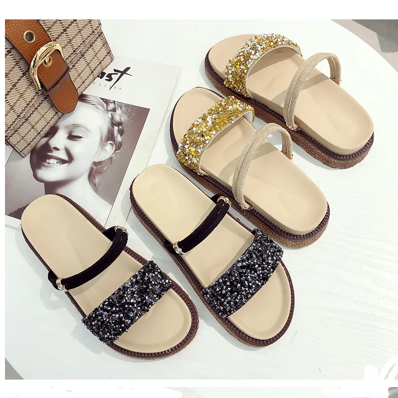 

Cloverseek Bling Wedge Shoes Women Slippers 2019 Fashion Summer sequine Women Sandals Platform Ladies Heels Causal ladies shoe