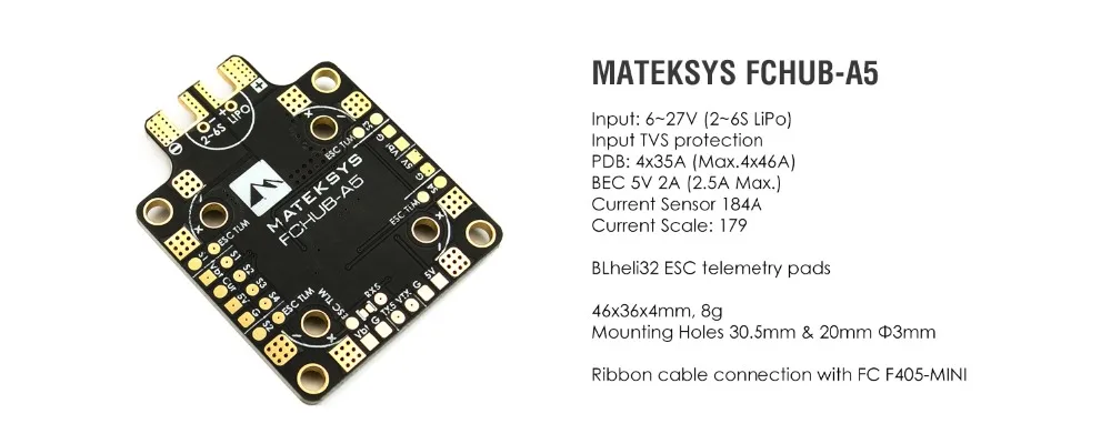 Matek System FCHUB A5 PDB Встроенный датчик тока 184A 5 в 2A BEC 2-6S для радиоуправляемых дронов FPV