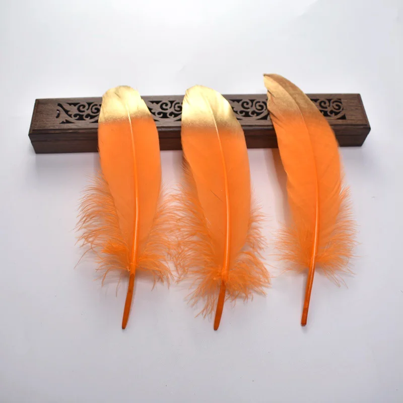 Orange gold 10 шт./лот, Золотое гусиное перо для рукоделия, изготовление ювелирных изделий, 15-20 см, сделай сам, натуральные перья, материалы, головной убор, свадебное украшение - Цвет: Orange gold