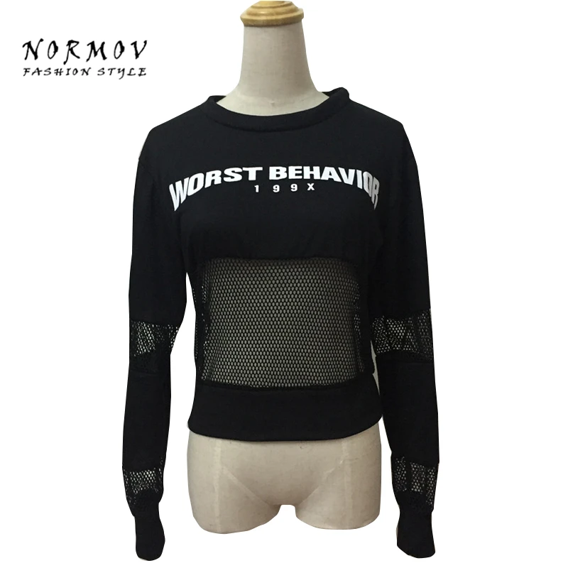 S-XL Сетки Сращивания Сексуальные Женщины С Длинными Рукавами Футболки Мода лето