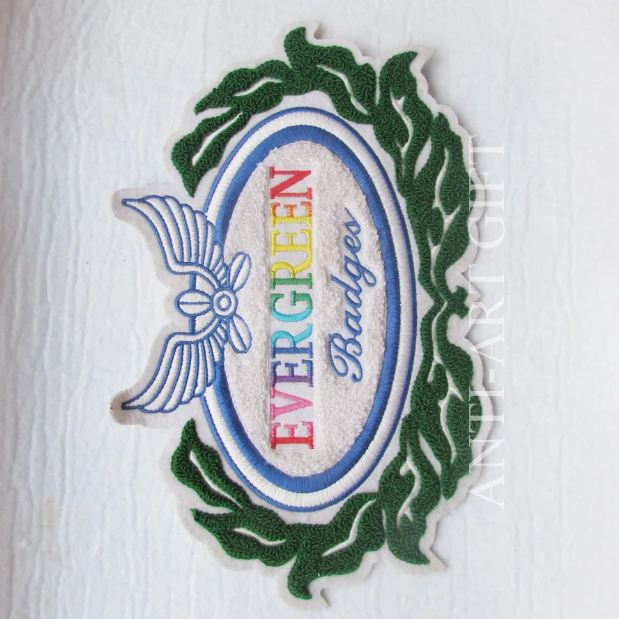 Customized green and white design oval shape Embroidered patch | Дом и сад