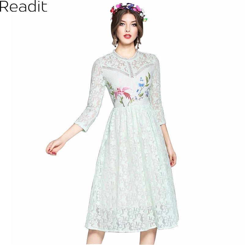 Кружева Платья Весна 2017 Новое Лето Симпатичные Вышивка Цветы Dress Vintage Fashion Женская