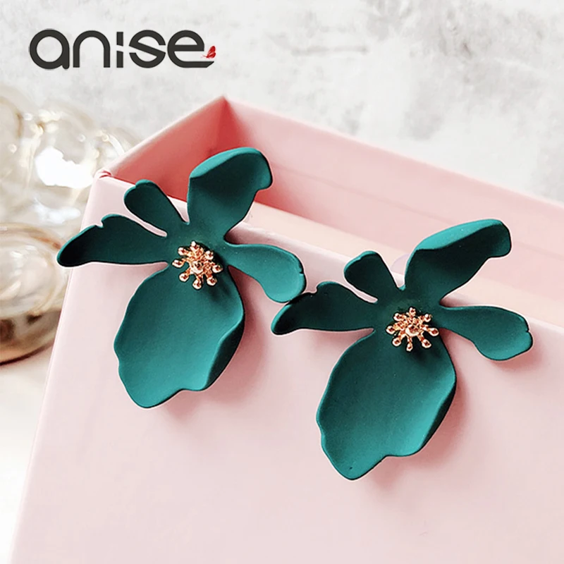 Anise Trendy Flower Big Stud Earrings Woman Exaggerates Pink Daisy Petal Bohemia Female Wedding Party Brincos Jewelry | Украшения и
