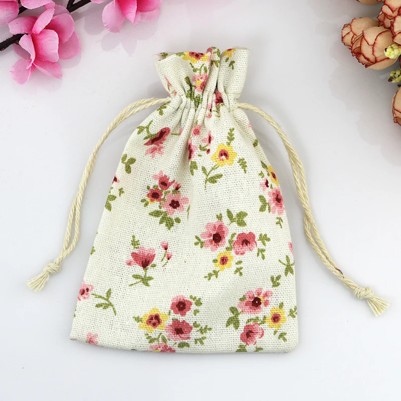 Лидер продаж 10 шт 10x14 см розовые цветы хлопка пакеты Свадебный шнурком мешок