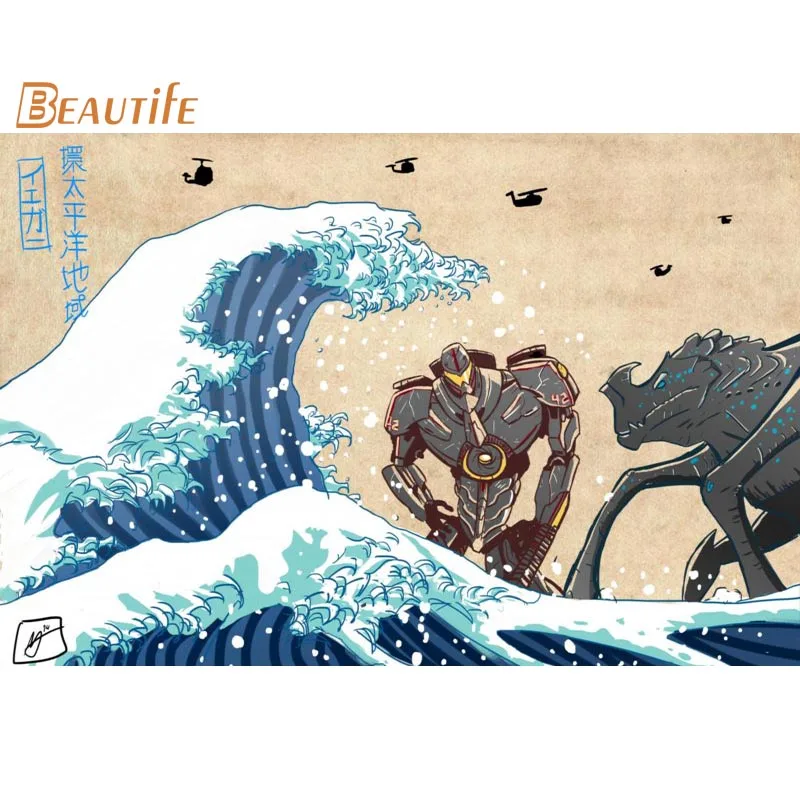 Новое поступление grande смутные плакат hokusai ткань Шелковый украшения дома