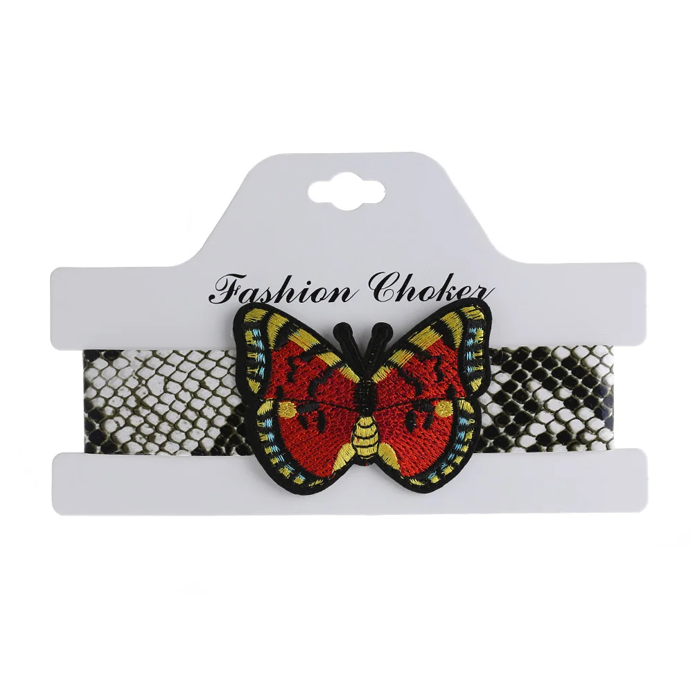 1 Pcs Cute Butterfly Embroidery Chokers Necklace Fashion Snakeskin Grain Statement Bib Chunky Women Gift Collar Choker | Украшения и