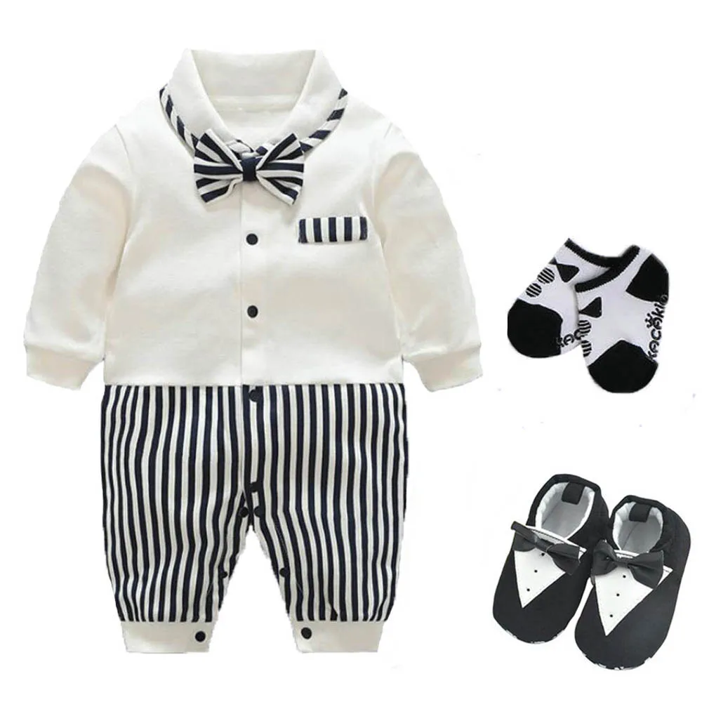 3 pcs set E Костюм-смокинг для свадебной вечеринки для новорожденных мальчиков, костюм для малышей 0-18 месяцев: боди+ шапка+ носки+ обувь, комплект одежды, подарок для маленького джентльмена - Цвет: 3 pcs set E