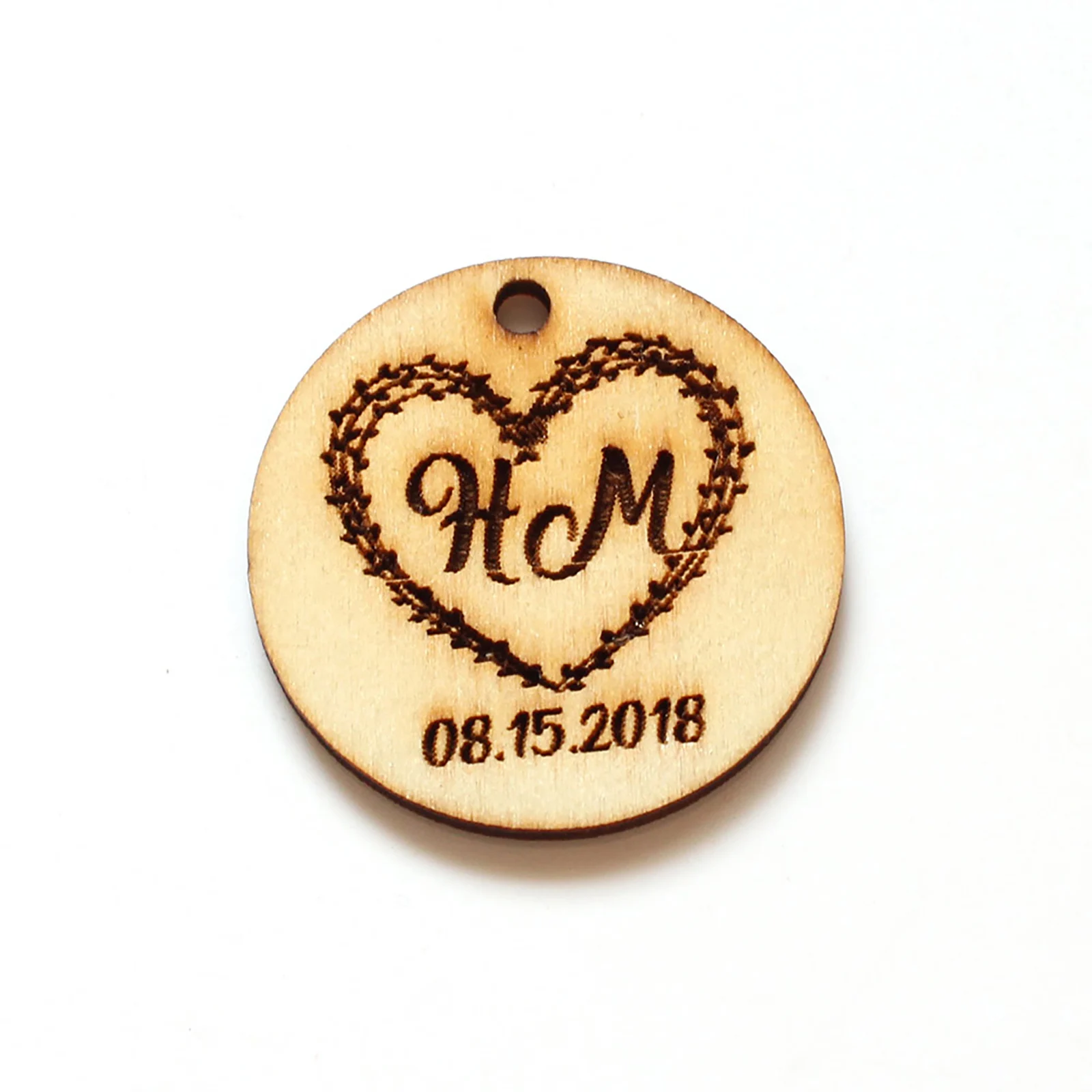 100* персонализированные Выгравированные деревенские крестины деревянные вина Шарм на заказ юбилей Деревяная этикетка Свадебные Круглые бирки для подарка