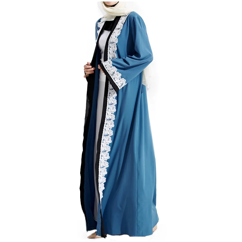 FS модные Для женщин синий Кружево халат мусульмане турецкий Абаи Кафтан