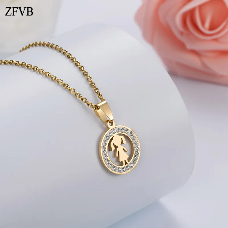 ZFVB Мода Для женщин глины кристалл девочек Ожерелья из нержавеющей стали Семья