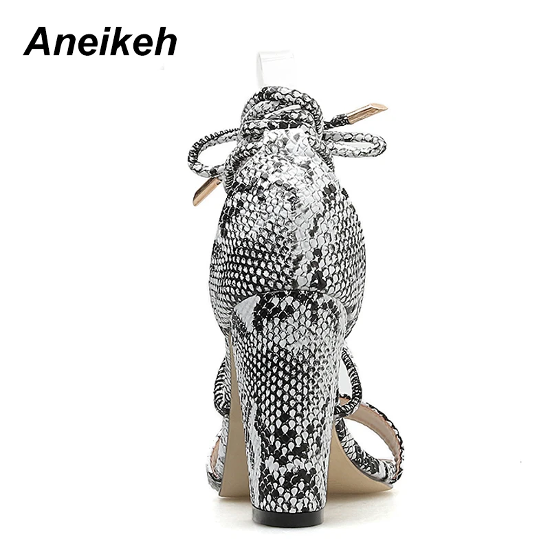 Aneikeh 2019 летние туфли из искусственной кожи со змеиной кожей женские сандалии