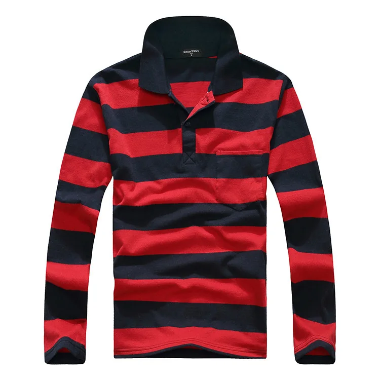 2015 New Arrival fashion Anti-pilling Cotton Full Casual Striped Loose Contrast Color Autumn And Winter Polo Men Shirts | Мужская одежда