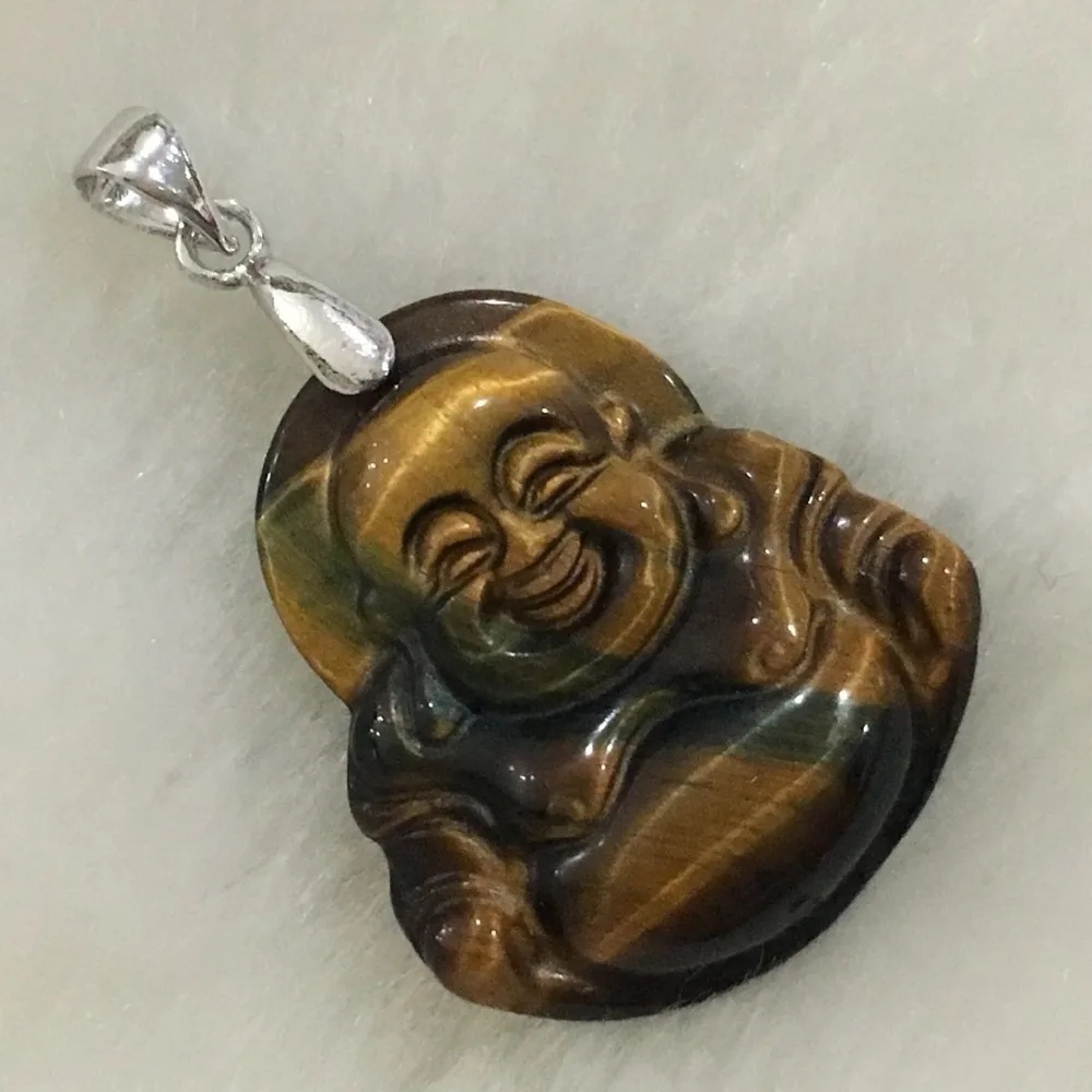 

unsex hand carving 100% natural tiger eye JADE buddha statue lucky Pendant