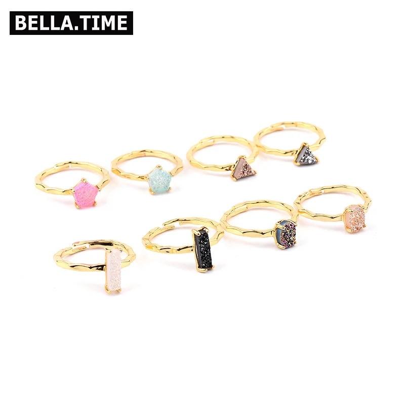 Женское золотое кольцо BELLA. TIME розовое Мятное черное Радужное белое Drusy цвета