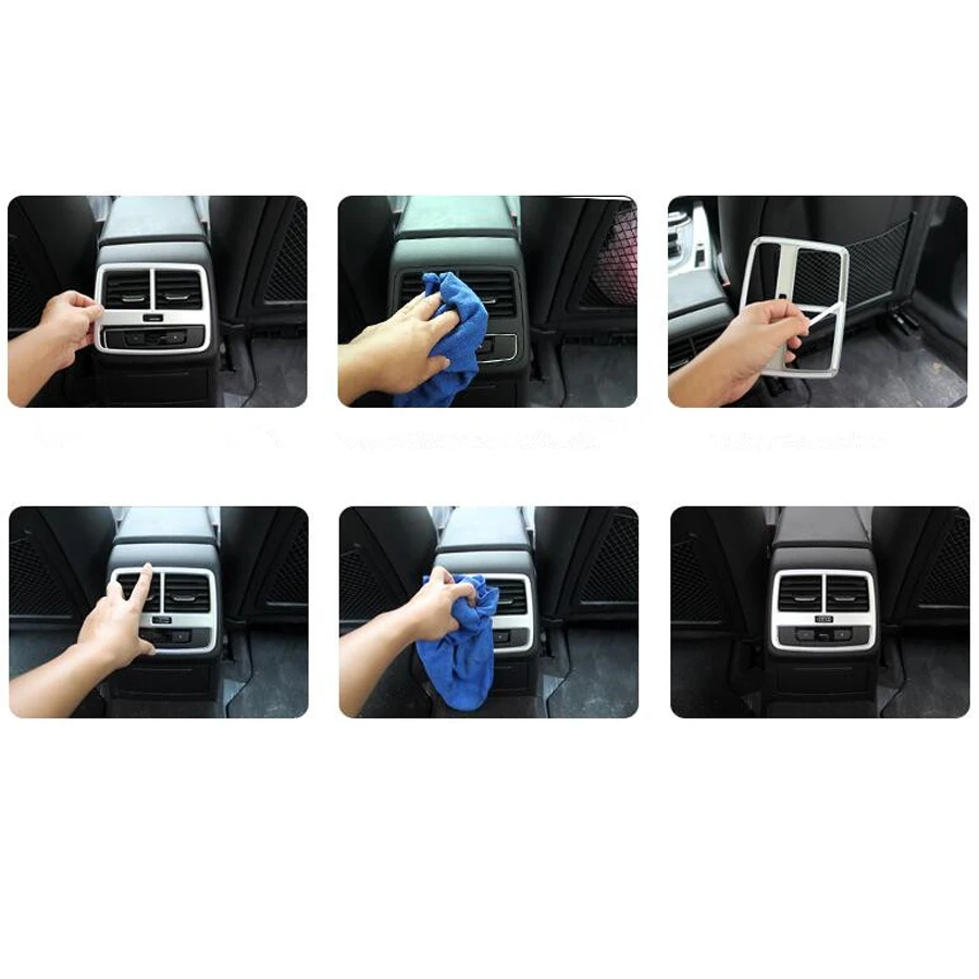 

YAQUICKA Stainless Steel Car Interior Rear Air Outlet Vent Panel Frame Cover Trim Styling For Audi A4L 2017 Auto Accessories