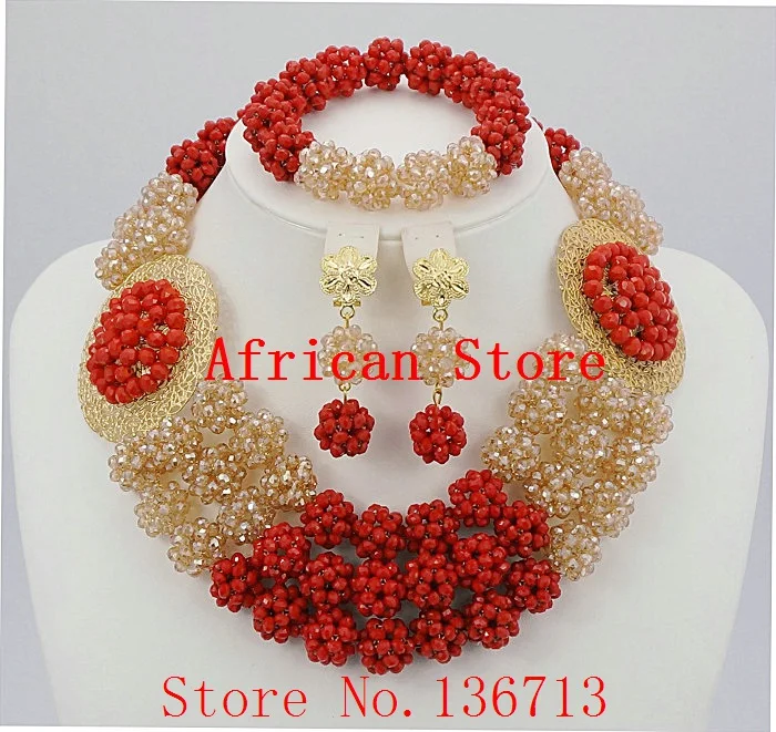 

Women Party African Beads Jewelry Sets Crystal Cross Necklace Bangle Earrings Ring Wedding Dress Accessories R4810