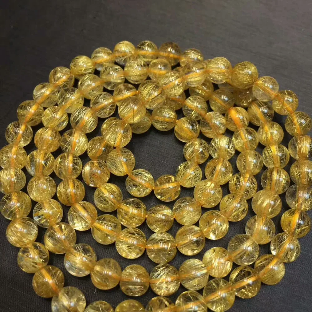 

6mm Natural Gold Rutilated Quartz Bracelet Crystal Round 108 Prayer Beads Party Stretch Charms Bracelet Necklace Drop Shipping