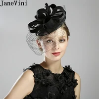 janevini blackred vintage bridal hat face veil feathers fascinators flower holiday party formal womens wedding hat headwear