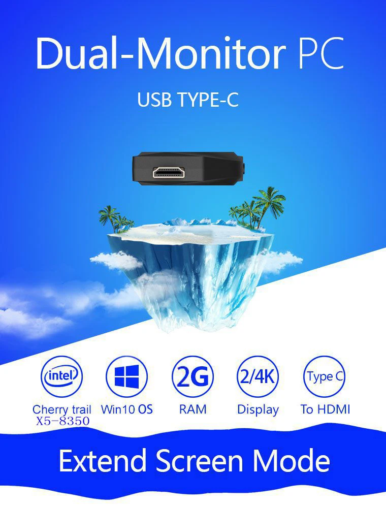 Meegopad T08A мини ПК Intel Atom Cherry Trail x5-Z8350 2G ram 32G rom Windows 10 tv Box type-C стикер компьютера Wtih