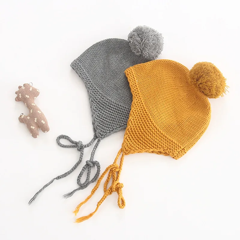 sweater Baby Hat Boy Knitted Lovely Wool Ball Cap And Girl Pure Cotton Soft Go Out To Tie Rope | Детская одежда и обувь