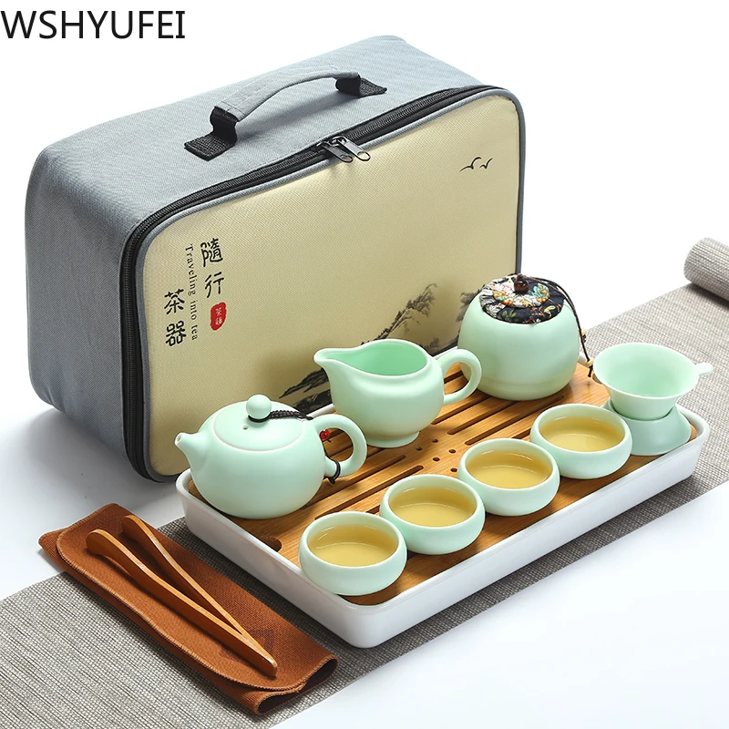 

9PCS/lot travel ceramic tea set Simple household tea set accessories Tea cup capacity about 50ml WSHYUFEI
